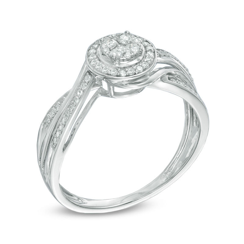 Main Image 2 of Previously Owned - 1/4 CT. T.W. Diamond Cluster Split Shank Ring in 10K White Gold