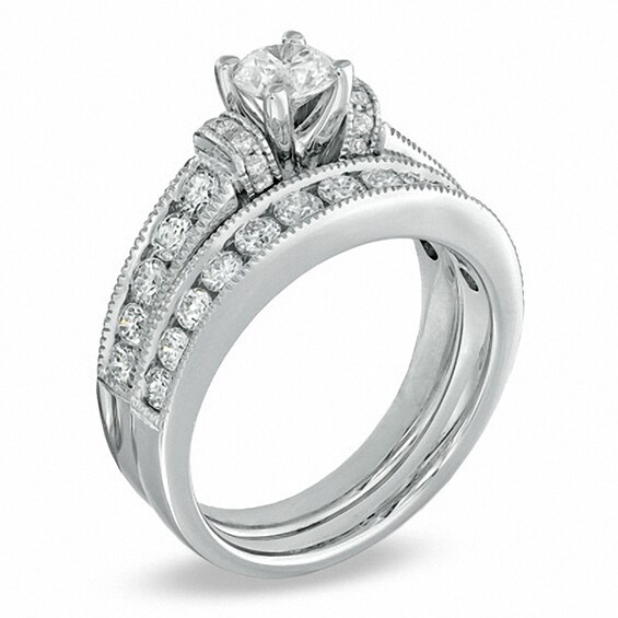 Previously Owned - Celebration Ideal 1-1/2 CT. T.w. Diamond Bridal Set in 14K White Gold (J/I1)