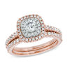 Thumbnail Image 0 of Previously Owned - 1 CT. T.W. Diamond Double Cushion Frame Bridal Set in 14K Rose Gold