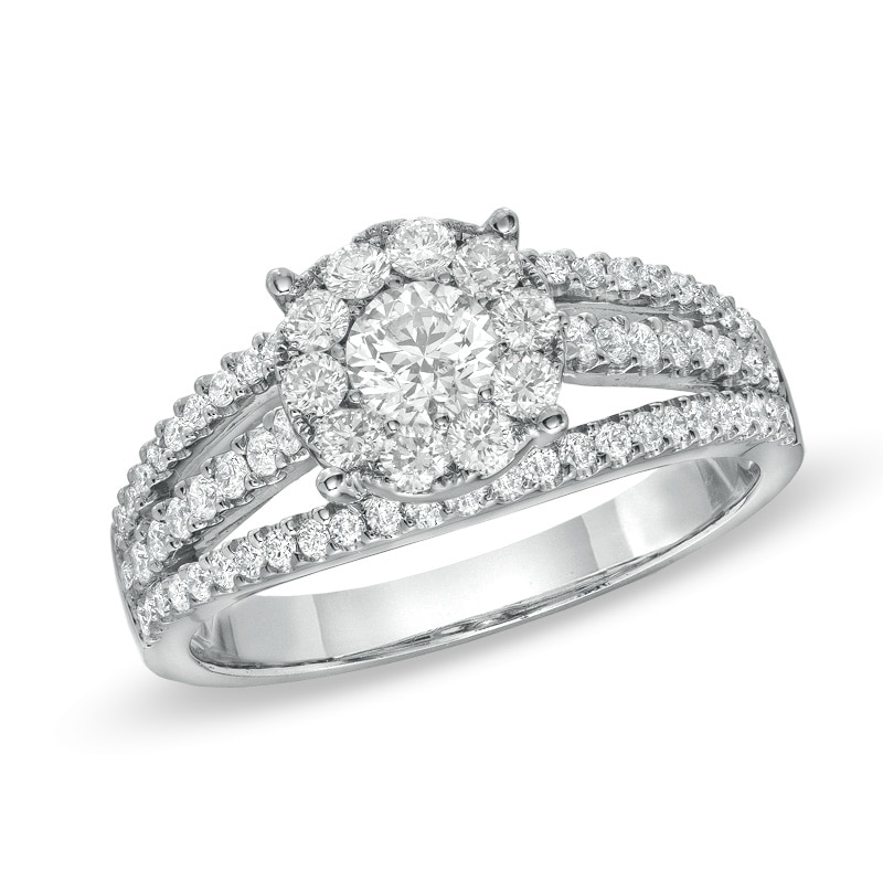 Main Image 1 of Previously Owned - 1 CT. T.W. Diamond Three Row Split Shank Engagement Ring in 14K White Gold