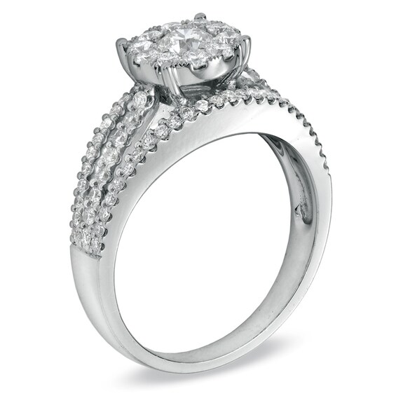 Previously Owned - 1 CT. T.w. Diamond Three Row Split Shank Engagement Ring in 14K White Gold