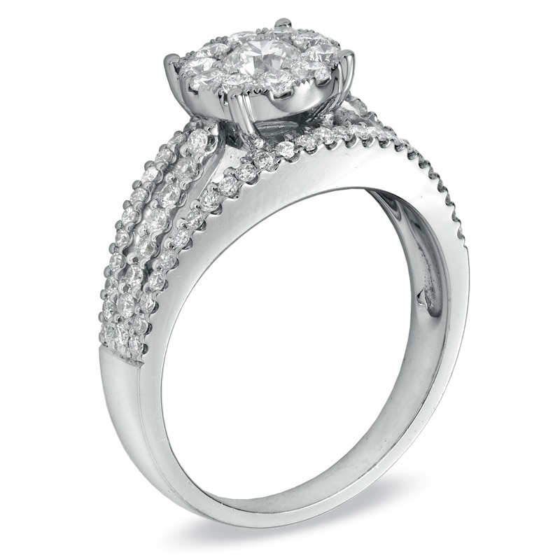 Main Image 2 of Previously Owned - 1 CT. T.W. Diamond Three Row Split Shank Engagement Ring in 14K White Gold