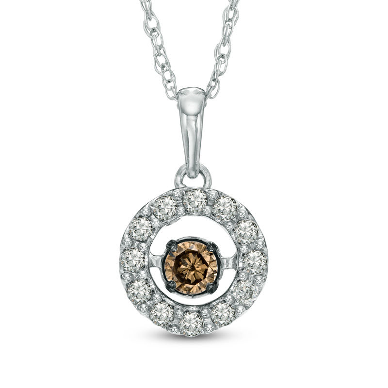 Main Image 1 of Previously Owned - 1/3 CT. T.W. Champagne and White Diamond Frame Pendant in 10K White Gold