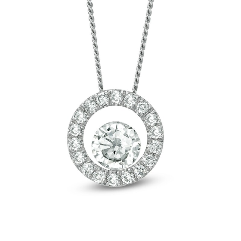 Main Image 1 of Previously Owned - 1/4 CT. T.W. Diamond Circle Pendant in 14K White Gold (I/I2) - 17"