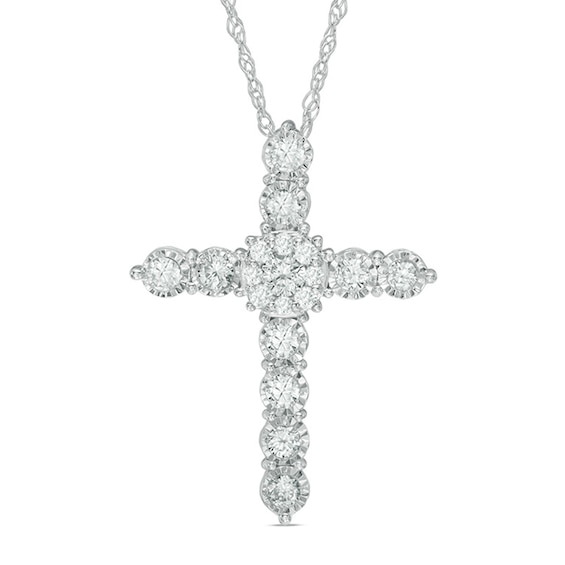 Previously Owned - 1/2 CT. T.w. Diamond Cross Pendant in 10K White Gold