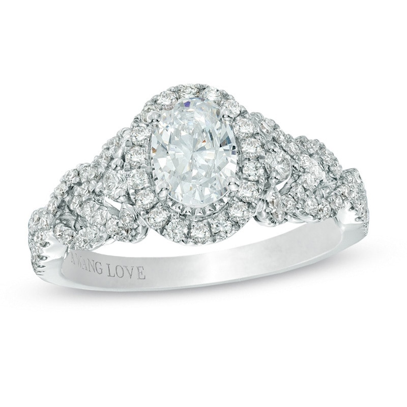 Main Image 1 of Previously Owned - Vera Wang Love Collection 1 CT. T.W. Oval Diamond Frame Engagement Ring in 14K White Gold