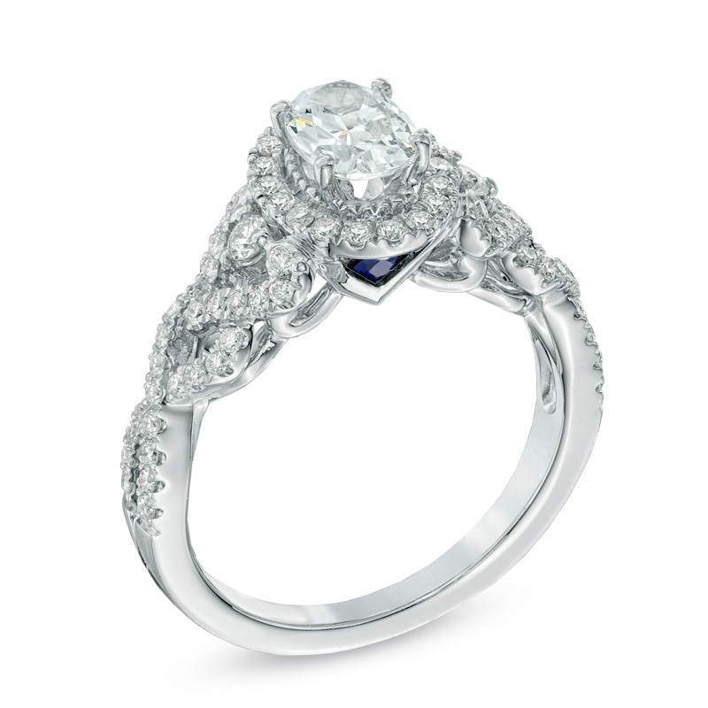 Main Image 2 of Previously Owned - Vera Wang Love Collection 1 CT. T.W. Oval Diamond Frame Engagement Ring in 14K White Gold