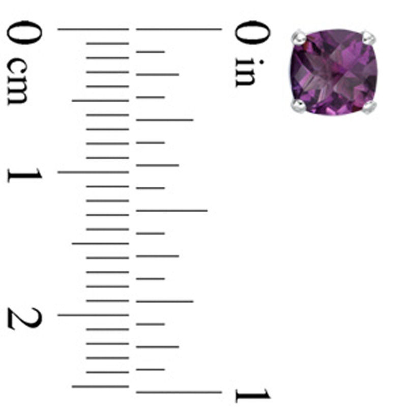 Main Image 2 of Previously Owned - 6.0mm Cushion-Cut Checkerboard Amethyst Solitaire Stud Earrings in 10K White Gold