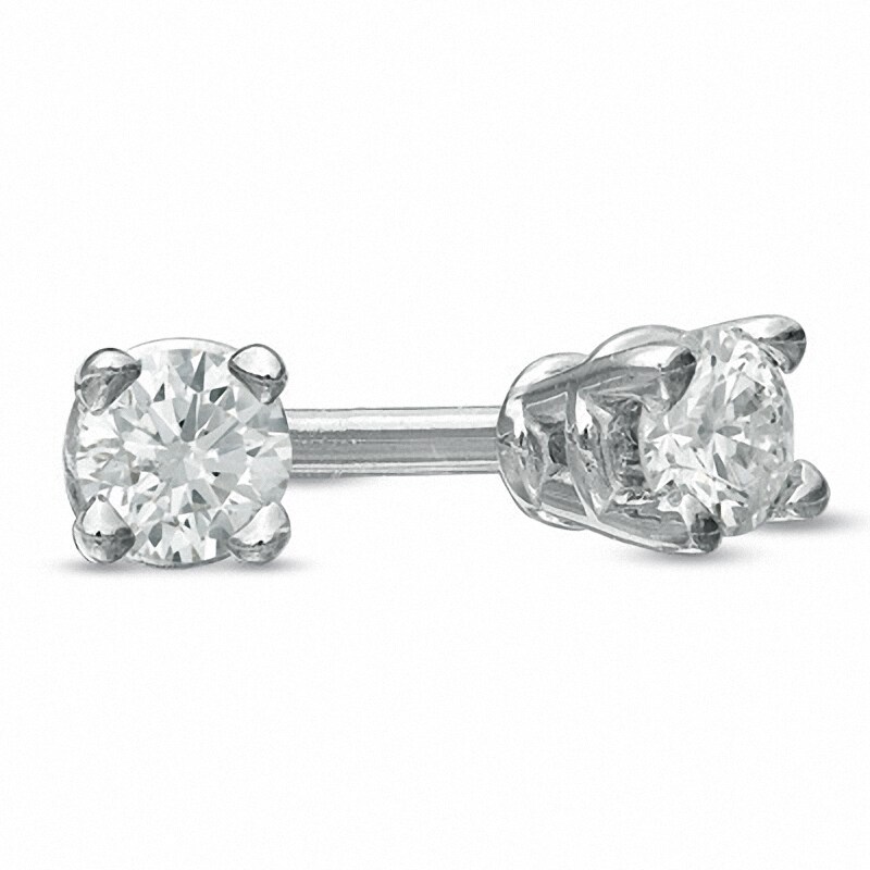 Main Image 1 of Previously Owned - 1/10 CT. T.W. Diamond Solitaire Stud Earrings in 14K White Gold (J/I3)