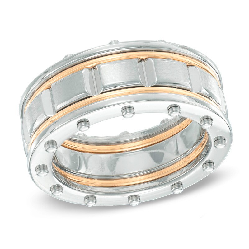 Previously Owned - Men's Riveted Ring in Two-Tone Stainless Steel