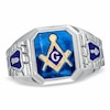 Thumbnail Image 1 of Previously Owned - Men's Lab-Created Blue Sapphire and Enamel Comfort Fit Masonic Ring in Sterling Silver