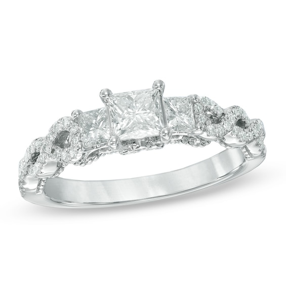 Previously Owned - 1 CT. T.W. Princess-Cut Diamond Past Present Future® Twist Ring in 14K White Gold Previously Owned - 1 CT. T.W. Princess-Cut Diamond Past Present Future® Twist Ring in 14K White Gold