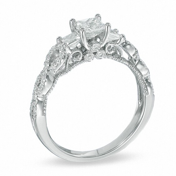 Previously Owned - 1 CT. T.w. Princess-Cut Diamond Past Present FutureÂ® Twist Ring in 14K White Gold