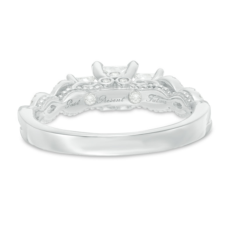 Main Image 3 of Previously Owned - 1 CT. T.W. Princess-Cut Diamond Past Present Future® Twist Ring in 14K White Gold