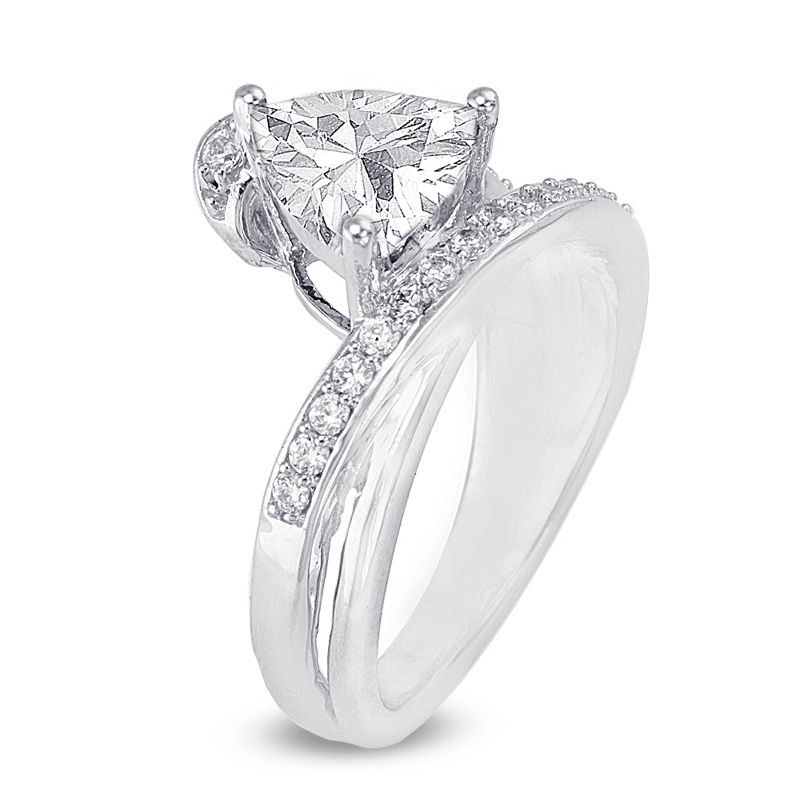Main Image 2 of Previously Owned - Trillion-Cut Lab-Created White Sapphire Split Shank Ring in Sterling Silver