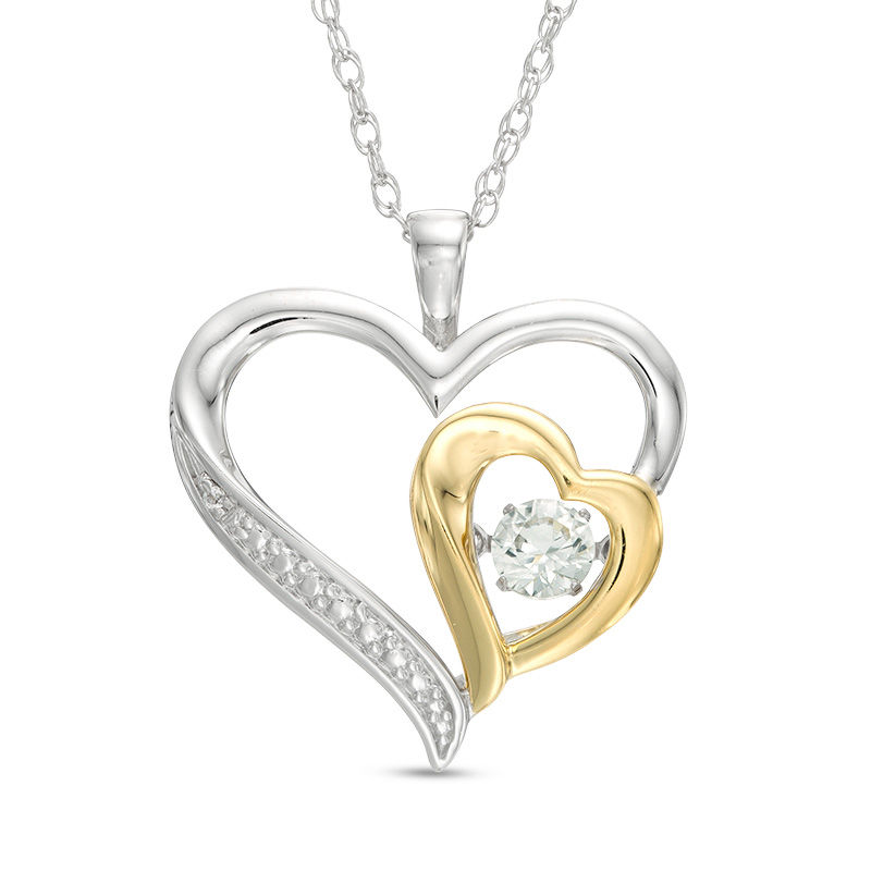 Main Image 1 of Previously Owned - Lab-Created White Sapphire Double Heart Pendant in Sterling Silver and 14K Gold Plate