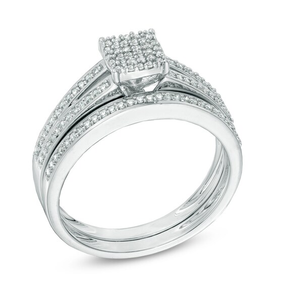 Previously Owned - 1/3 CT. T.w. Square-Shaped Multi-Diamond Bridal Set in 10K White Gold