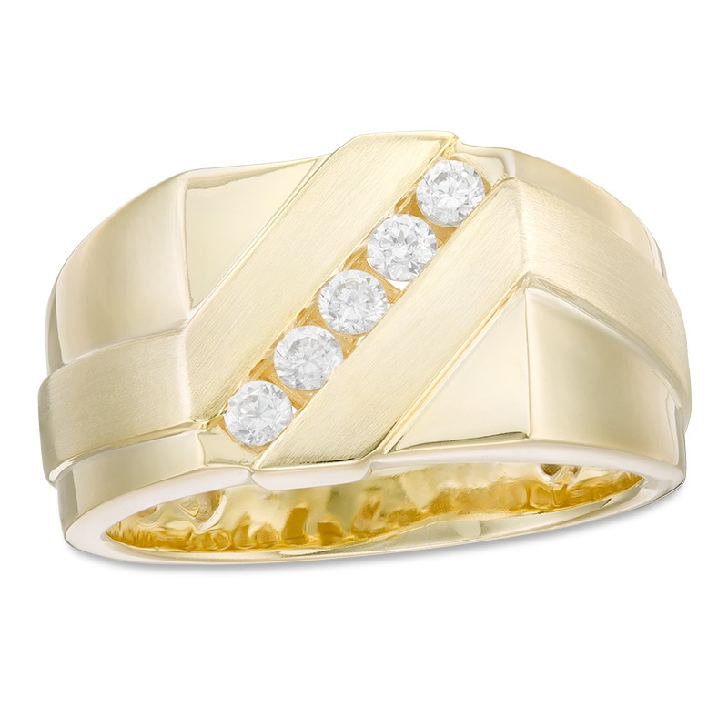 Main Image 1 of Previously Owned - 1/3 CT. T.W. Diamond Slant Satin Wedding Band in 10K Gold