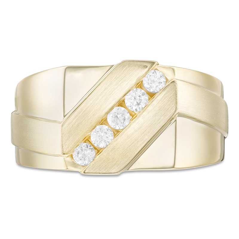 Main Image 3 of Previously Owned - 1/3 CT. T.W. Diamond Slant Satin Wedding Band in 10K Gold