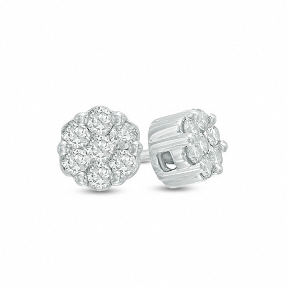 Previously Owned - 1/5 CT. T.w. Multi-Diamond Flower Stud Earrings in 10K White Gold