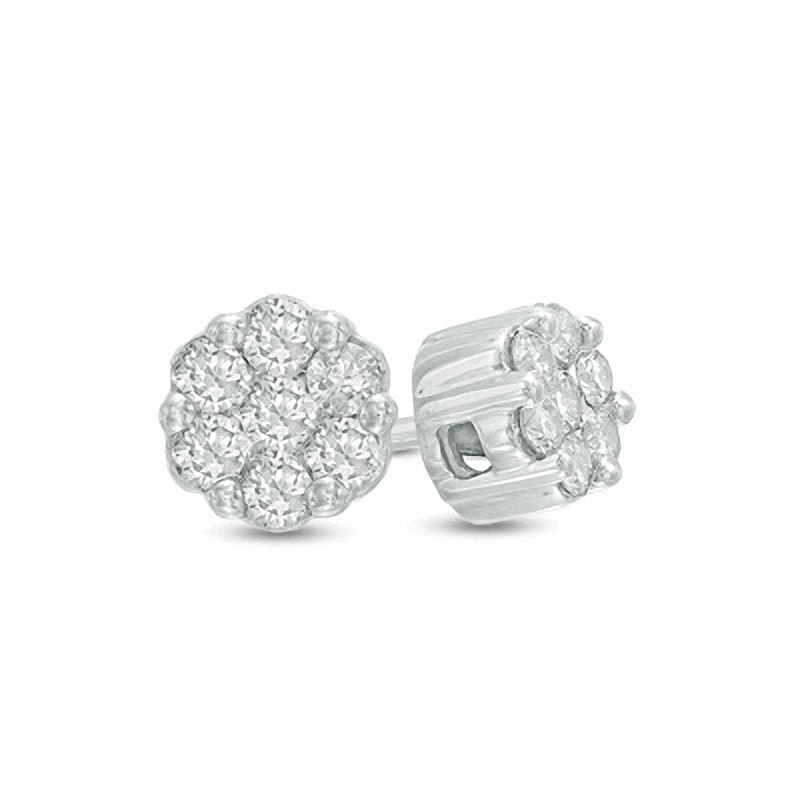 Main Image 1 of Previously Owned - 1/5 CT. T.W. Multi-Diamond Flower Stud Earrings in 10K White Gold