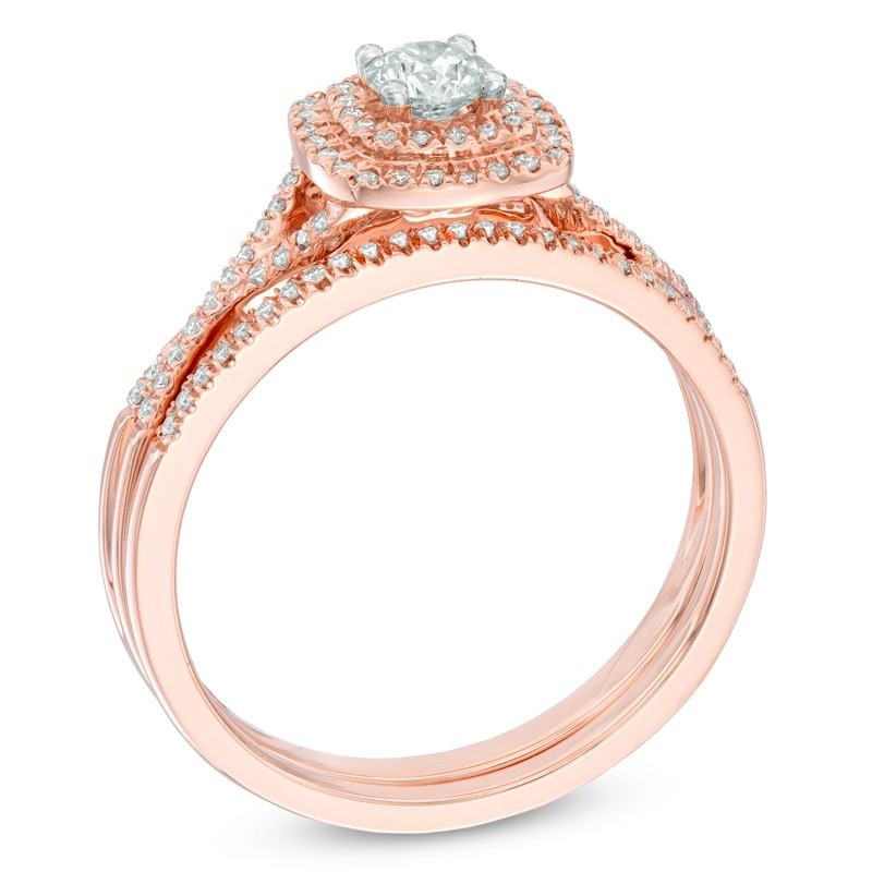 Main Image 2 of Previously Owned - 1/2 CT. T.W. Diamond Double Frame Bridal Set in 14K Rose Gold