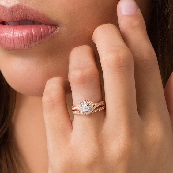 Previously Owned - 1/2 CT. T.w. Diamond Double Frame Bridal Set in 14K Rose Gold