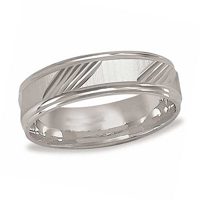 Main Image 1 of Previously Owned - 6.0mm Diagonal Lines Wedding Band in 10K White Gold