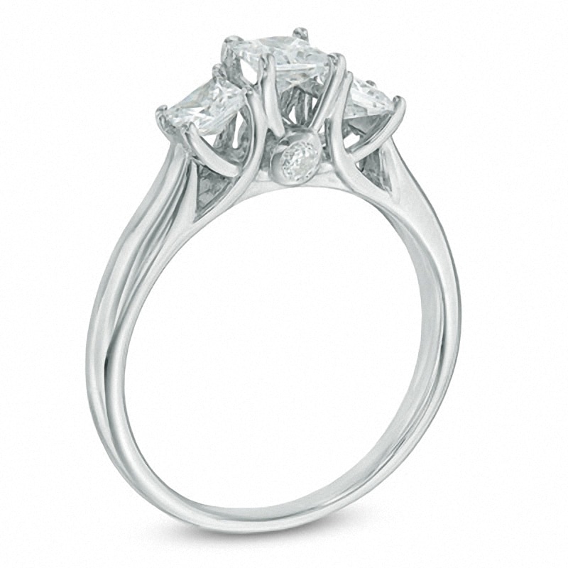 Main Image 2 of Previously Owned - 1 CT. T.W. Princess-Cut Diamond Past Present Future® Engagement Ring in 14K White Gold (I/I2)