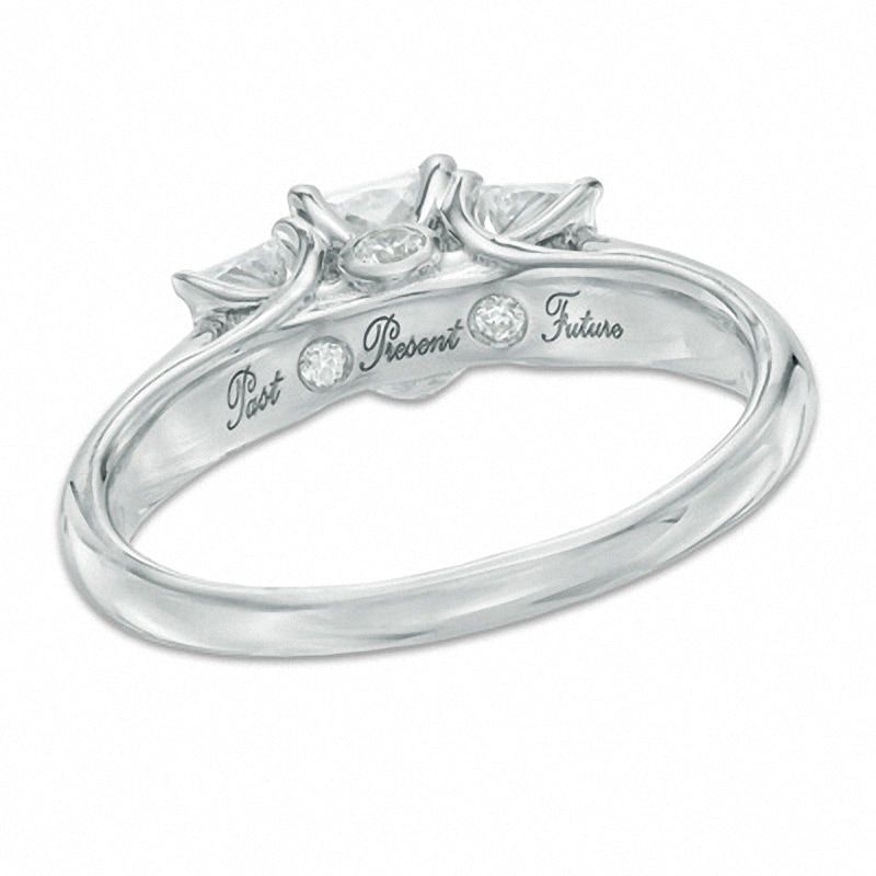 Main Image 3 of Previously Owned - 1 CT. T.W. Princess-Cut Diamond Past Present Future® Engagement Ring in 14K White Gold (I/I2)