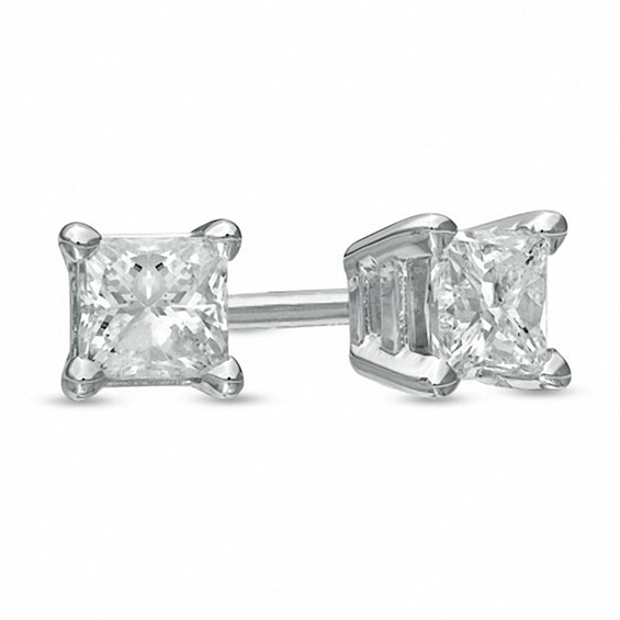 Previously Owned - 1/3 CT. T.w. Princess-Cut Diamond Solitaire Stud Earrings in 14K White Gold