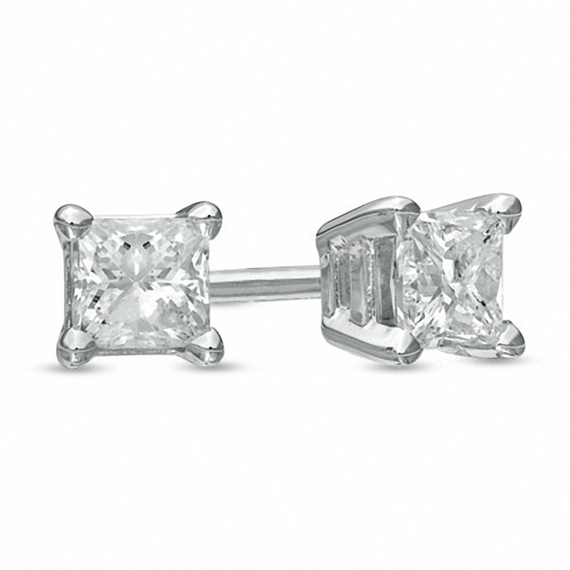 Main Image 1 of Previously Owned - 1/3 CT. T.W. Princess-Cut Diamond Solitaire Stud Earrings in 14K White Gold