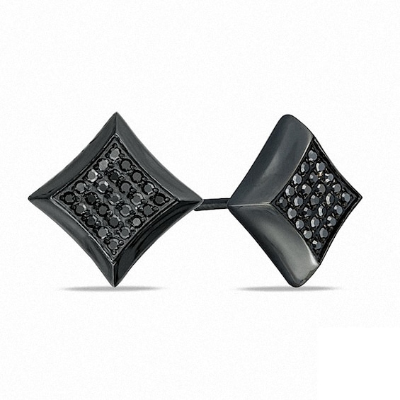 Previously Owned - 1/4 CT. T.w. Black Diamond Star Earrings in Black IP Stainless Steel