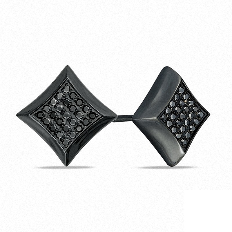 Main Image 1 of Previously Owned - 1/4 CT. T.W. Black Diamond Star Earrings in Black IP Stainless Steel