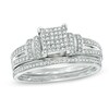 Thumbnail Image 1 of Previously Owned - 1/3 CT. T.W. Diamond Square Composite Double Collar Bridal Set in 10K White Gold