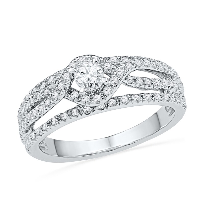 Main Image 2 of Previously Owned - 3/4 CT. T.W. Diamond Twist Frame Bridal Set in 10K White Gold