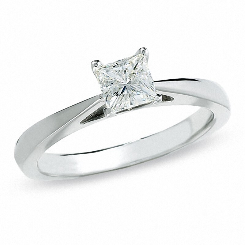Main Image 1 of Previously Owned - Celebration Lux® 1/2 CT. Princess-Cut Diamond Solitaire Engagement Ring in 18K White Gold (I/SI2)