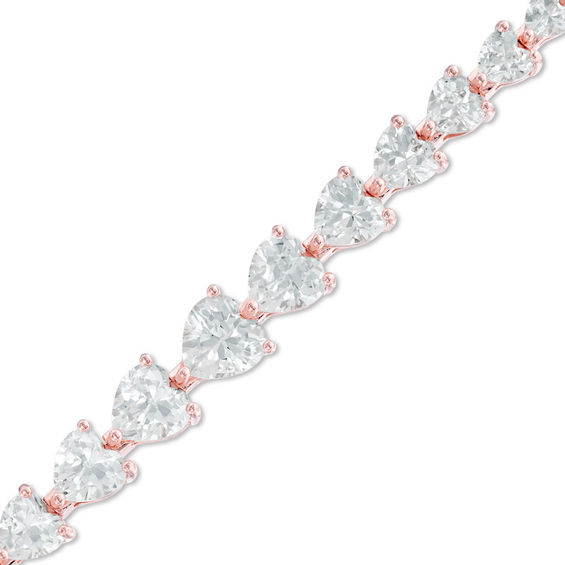Previously Owned - Heart-Shaped Lab-Created White Sapphire Bracelet in Sterling Silver with 18K Rose Gold Plate - 7.5"
