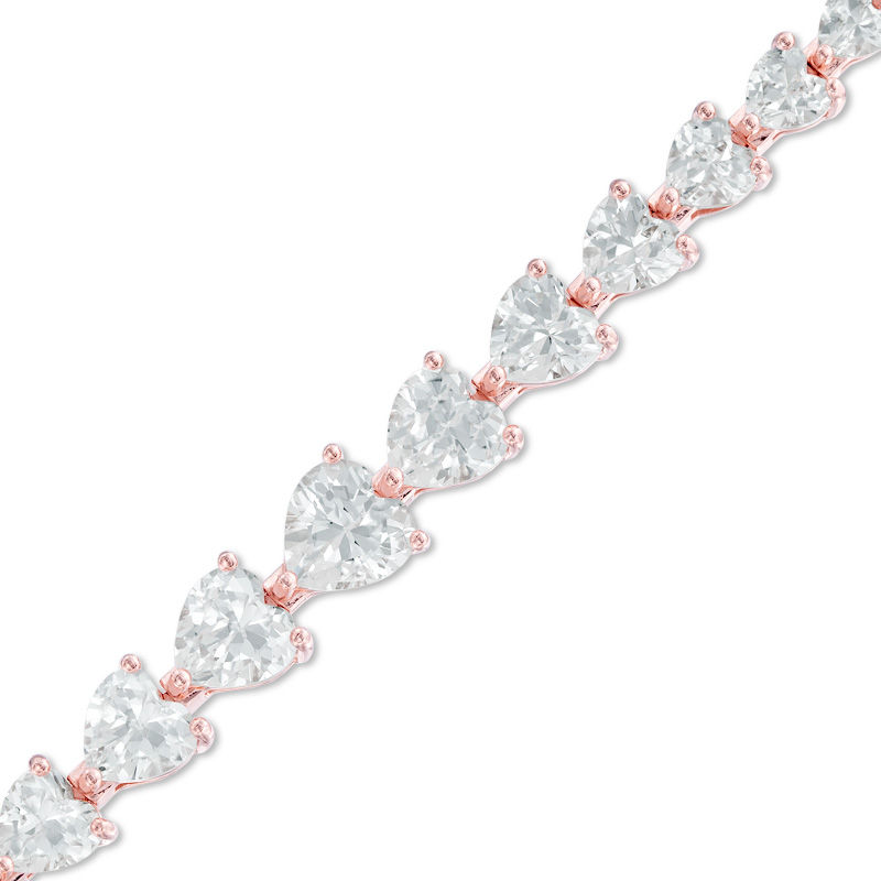 Main Image 1 of Previously Owned - Heart-Shaped Lab-Created White Sapphire Bracelet in Sterling Silver with 18K Rose Gold Plate - 7.5"
