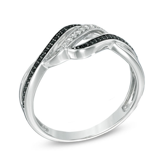 Previously Owned - 1/6 CT. T.w. Enhanced Black and White Diamond Split Waves Ring in Sterling Silver