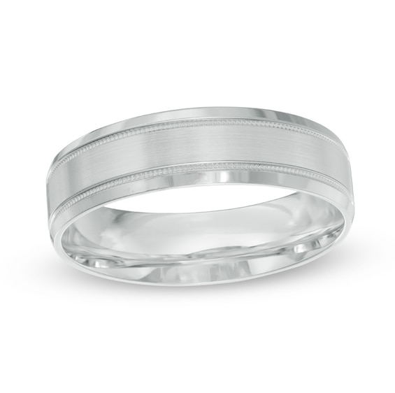 Previously Owned - 6.0mm Brushed center Wedding Band in 14K White Gold