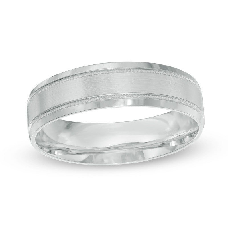 Previously Owned - Men's 6.0mm Brushed center Wedding Band in 14K White Gold