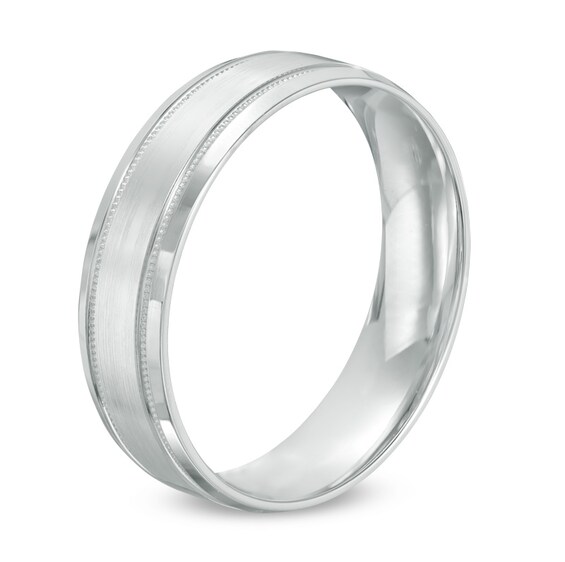 Previously Owned - 6.0mm Brushed center Wedding Band in 14K White Gold