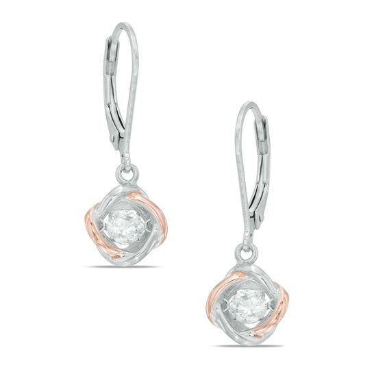 Previously Owned - Lab-Created White Sapphire Drop Earrings in Sterling Silver and 18K Rose Gold Plate