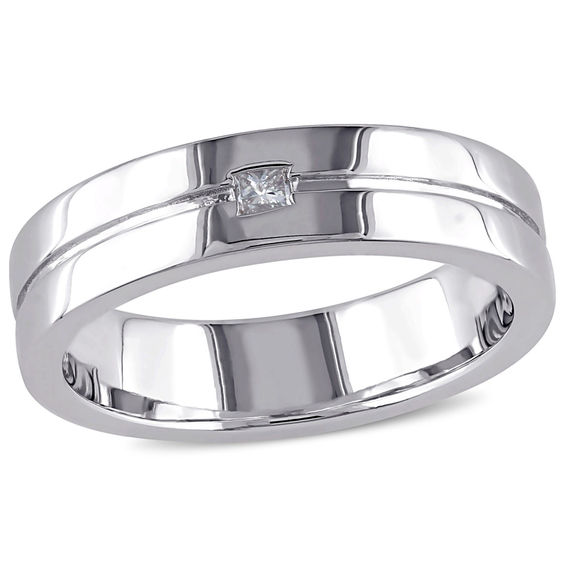 Previously Owned - 5.0mm Square-Cut Diamond Accent Solitaire Wedding Band in Sterling Silver