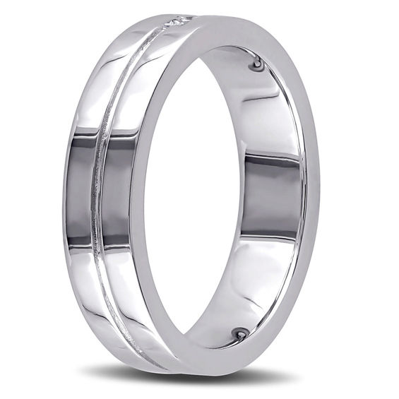 Previously Owned - 5.0mm Square-Cut Diamond Accent Solitaire Wedding Band in Sterling Silver