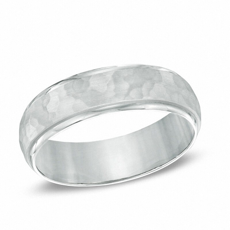 Main Image 1 of Previously Owned - 6.0mm Hammered Comfort Fit Wedding Band in 14K White Gold