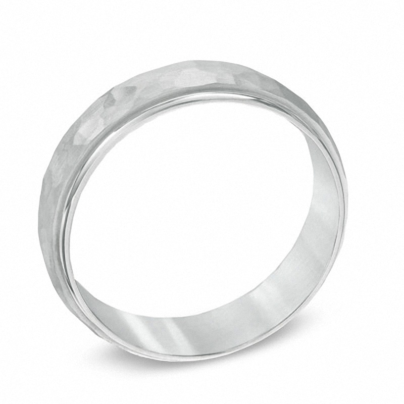 Main Image 2 of Previously Owned - 6.0mm Hammered Comfort Fit Wedding Band in 14K White Gold