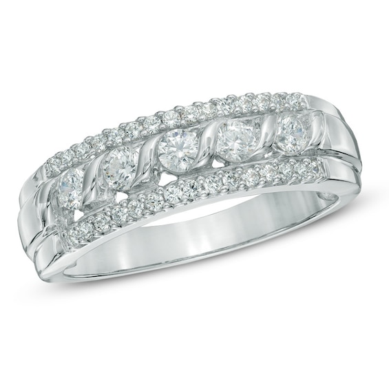 Previously Owned - 1/2 CT. T.w. Diamond Five Stone Swirl Band in 10K White Gold