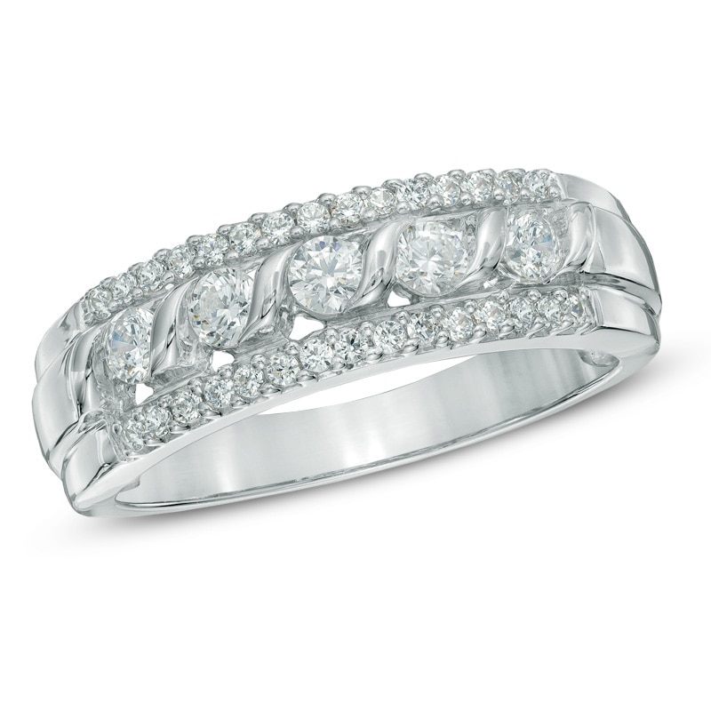 Main Image 1 of Previously Owned - 1/2 CT. T.W. Diamond Five Stone Swirl Band in 10K White Gold
